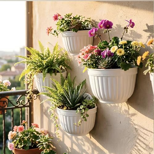 ORIMERC 6 Pcs Plastic Large Wall Plant Pots Vertical Garden Living Wall Mounted Window Hanging Basket Fence Planters Indoor Outdoor for Plants Flowers Kitchen Herbs Holder with Drainage Decor White - size: 10 inch (6 Pack)
