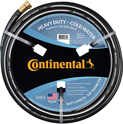 Continental Premium Garden Black Heavy Duty Cold Water Garden Hose, 5/8in Inside Diameter x 50ft Length, Male x Female Garden Hose Thread - color: Black, size: 50ft
