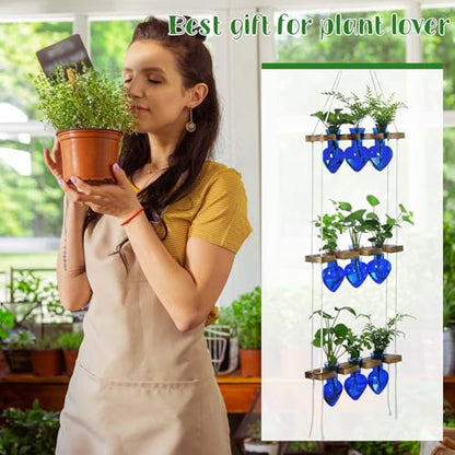 Leinuosen Hanging Plant Propagation Station, Propagation Vases, Blue - color: Blue