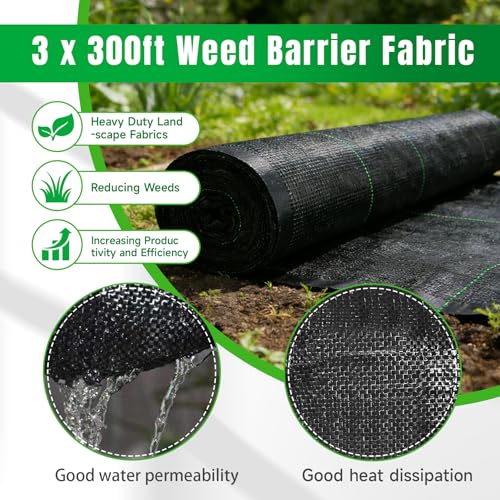 Weed Barrier Landscape Fabric Heavy Duty, Weed Block Horticultural Floor Covering Mat, Bottom Woven Geotextile, Commercial Lane Fabric 3 x 300 FT - size: 3 x 300 FT