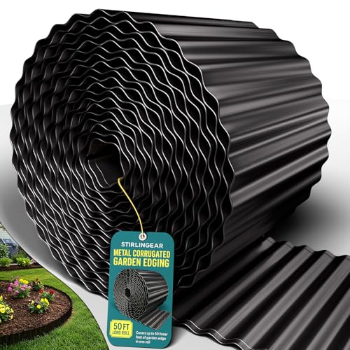 50FT Black Corrugated Metal Landscape Edging – Flexible & Rustproof Garden Edging Border, Decorative Metal Trim for Flower Beds, Lawn, Driveway, Walkway & Raised Beds - color: Black, size: 50FT × 5.5IN