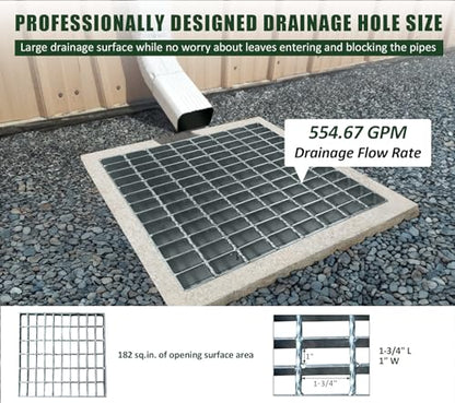 16in B125 Galvanized Steel Drain Grate(15.55x15.55 in) - color: Silver-1 Pack, size: 16x16 inch