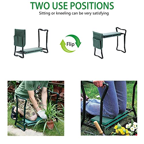 LABLT Garden Kneeler Seat Stool Bench Portable Folding Stool EVA Foam Pad with Tool Bag Pouch