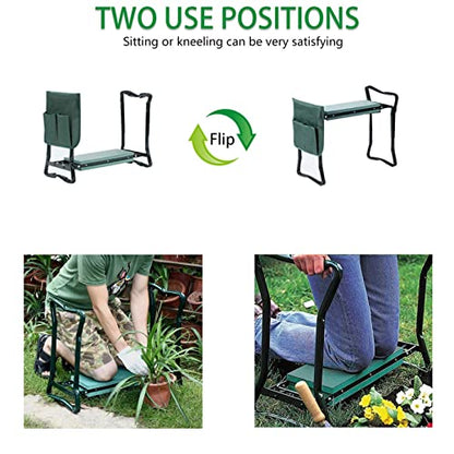 LABLT Garden Kneeler Seat Stool Bench Portable Folding Stool EVA Foam Pad with Tool Bag Pouch