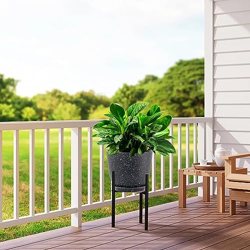 UOUZ 12inch Large Plant Pot, Modern Plastic Planter with High Driange Holes and Saucer for Indoor Outdoor Garden Plants and Flowers, Black Speckles - color: Black Speckles