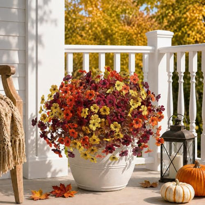 HyeFlora Artificial Fall Flowers Faux Mums, 3 Color Mixed, 12 Bundles - color: 3 Fall Colors