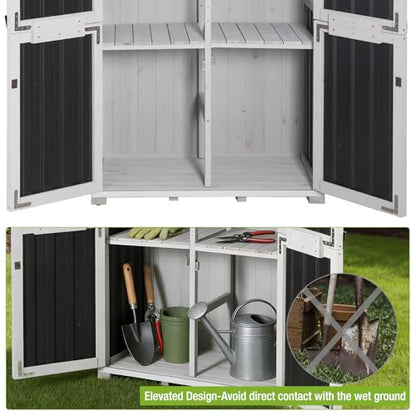Outdoor Storage Shed Cabinet Strong Iron Frame Surrounding Garden Tool Storage with Adjustable Shelfs,Large Space - size: 30"W Dark Brown