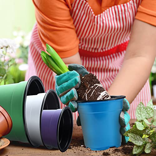 Oubest 30Pack Nursery Pots Plastic for Plants 5 inch Seedling Pots with Drainage Holes Multicolor Flower Seedling Transplanting - size: 5 inch