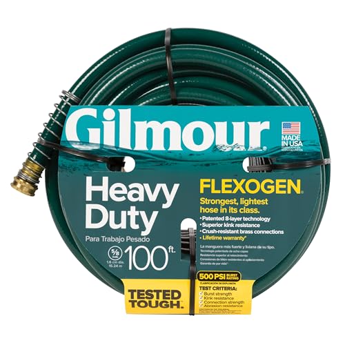 Gilmour 5/8" x 100' Heavy Duty Flexogen Water Hose, Flexible Garden Hose for Vegetable Gardens, Flower Beds, and Lawn Sprinklers, Green - size: 5/8" x 100'
