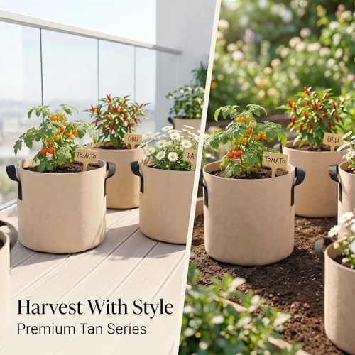 7 Gallon Grow Bags 5-Pack, 300G Thick Fabric Pots, Reinforced Handles - size: 7 Gallon