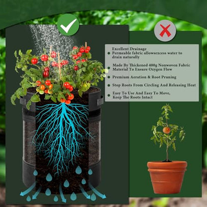 3 Pack 10 Gallon 360° Visibility Potato Grow Bags with Shading Flap - size: 3Pack-10 Gallon-360° Visibility