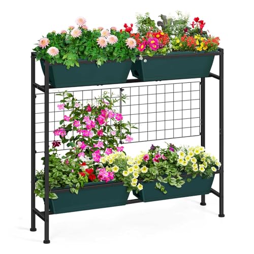 OYEAL Raised Garden Bed with Legs & & Trellis 32" Tall Vertical Herb Garden Planter Indoor Outdoor Elevated Flower Beds for Gardening, Vegetables, Herbs, Patio, Balcony, Backyard, Green - color: Green