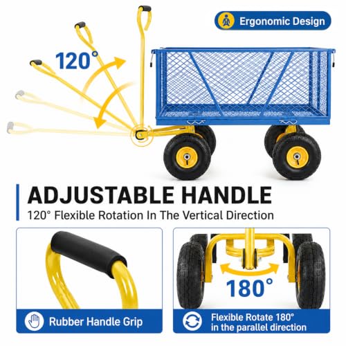 Garvee 1100LBS Steel Garden Cart, Heavy Duty Wagon with 10" Wheels - color: Blue
