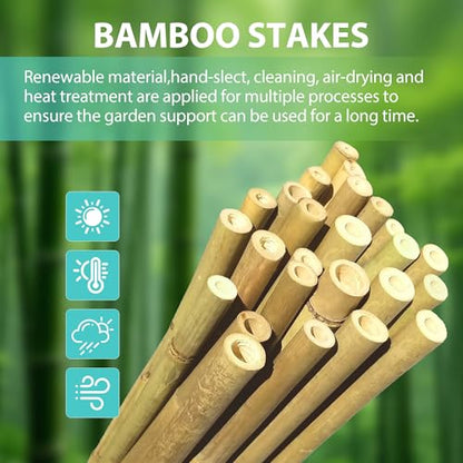Bamboo Stakes 4FT, 25pcs Plant Stakes, Garden Stakes Specifically Designed for Climbing Plants, Ideal for Tomatoes, Beans, Cucumbers, Peppers, Vines, and More Plant Growth - size: 4FT, 25pcs