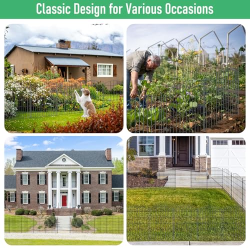 10 Panel No Dig Metal Garden Fence 40"H x 23.6'L Dog Fence Outdoor for Yard - size: 10pc 23.6 ft(L) X 40 in(H)-Convex