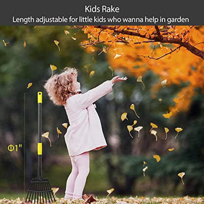 Oliynedy Leaf Rake for Gardening, Adjustable Metal Garden Rake for Leaves Long Handle 30-70", 11 Tines 9" Wide Small Lawn Collapsible Yard Adult Kids Rake for Camping Flower Beds Mulch Shrub - style: 30-70