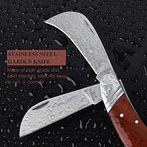 Bigger Double Blade Multi-Purpose Folding Garden Knife with Curved Hawkbill Blade – Perfect for Gardening, Camping & Gifts