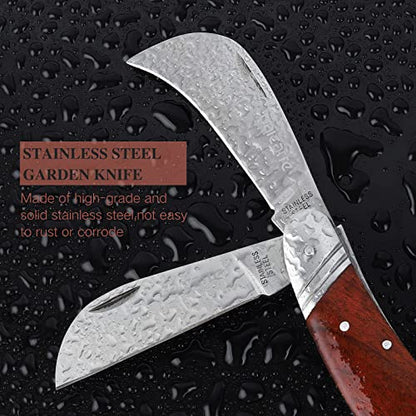 Bigger Double Blade Multi-Purpose Folding Garden Knife with Curved Hawkbill Blade – Perfect for Gardening, Camping & Gifts