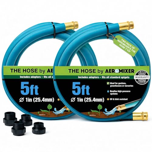 Aeromixer THE HOSE 1 Inch Garden Hose 5 Ft - 2 Pack with Adapter Set - size: 1" x 5', style: 2 Pack