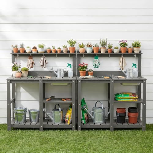 Outdoor Potting Bench Table with Metal Basin - color: Night Frost Gray Finish