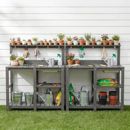 Outdoor Potting Bench Table with Metal Basin - color: Night Frost Gray Finish