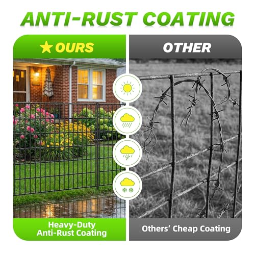 Toolterritary 10 Panels No Dig Garden Fence with Gate, 48in(H) x 26.0ft(L) Rustproof Metal Animal Barrier Fence, Outdoor Decorative Yard Fencing with Ground Stakes for Dogs, Rabbits, Patio - size: 48 in(H)×26.0in(L)