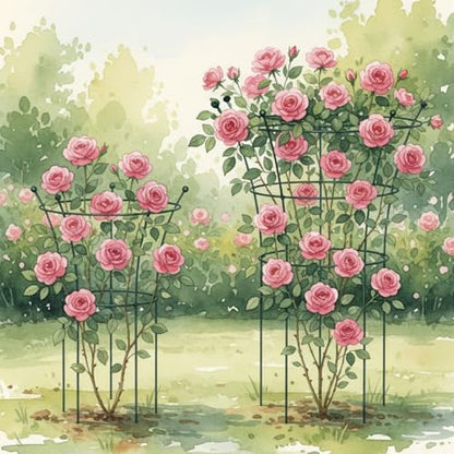 Peony Cages and Supports 2 Pack, Heavy Duty Metal Flower Support Cage, 24"(W) x 36" (H) Trumpet Plant Support for Peonies, Roses, Perennials & Garden Flowers, Rust-Resistant Steel Plant Support Ring - size: Large