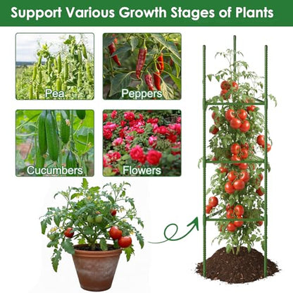 CEWOR 6 Pack Tomato Cage, 51.2 Inch Tall Adjustable Tomato Trellis - size: 51.2 Inch