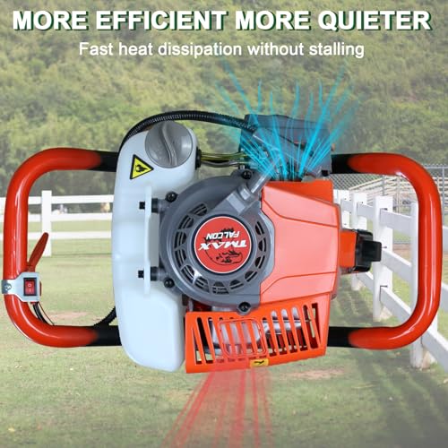 72CC Auger Post Hole Digger, 2 Stroke Gas Powered Earth Post Hole Digger with 3 Auger Drill Bits(3" & 5"& 8") + 2 Extension Rods(24"& 24") for Farm Garden Plant, Orange