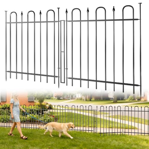 12.1ft(L) x 32.3in(H) 5 Panels Decorative Garden Fence with Gate - size: 5 Panels-12.1ft(L) x 32.3in(H) with Gate
