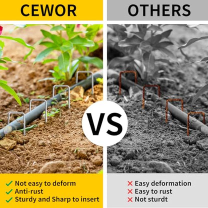 CEWOR 100 Pack Landscape Staples 4 Inch, Galvanized Steel Garden Stakes - size: 4 Inch-100 Pack