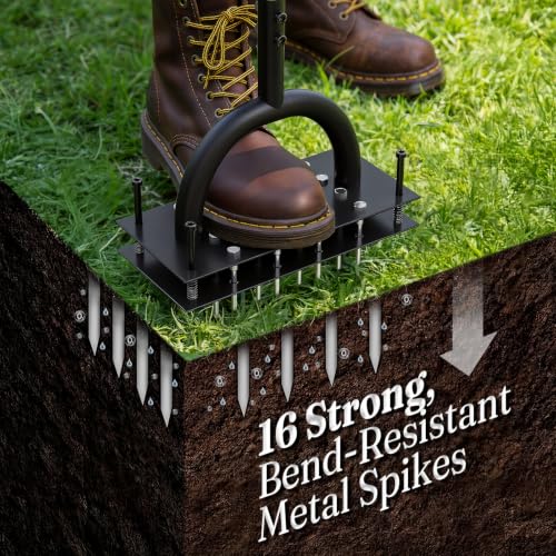 Grenebo Lawn Aerator Manual Aerator Lawn Tool with 16 Spikes, Black - color: Dark Green