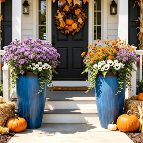 24" Faux Ceramic Tall Planters for Outdoor Indoor Plants, Cobalt Blue - color: 23.8"h-coblat Blue Glaze
