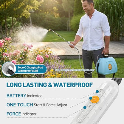 Battery Powered Sprayer, 2 Gallon Electric Sprayer Battery Operated with 4 Mist Nozzles, 2 Speeds, Battery Indicator, 41" Telescopic Wand, Rechargeable Handle, Weed Sprayer for Lawn Garden Yard
