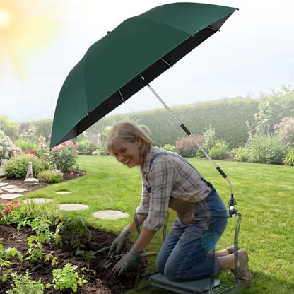 Garden Kneeler Umbrella, 42” Large Clip on Umbrella with Metal Clamp,UPF50+ Sun Protection,360°Swivel,Folding Garden Umbrellas for Garden Bench Kneeler Seat,Outdoor Gardening Shade - color: Dark Green