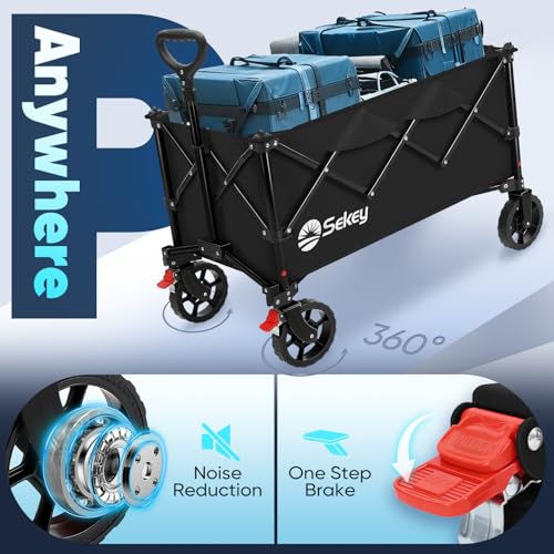 Sekey Collapsible Wagon, 300 lb Capacity, 29 in Cargo Bed, Compact Fold - color: Black, size: 300lbs
