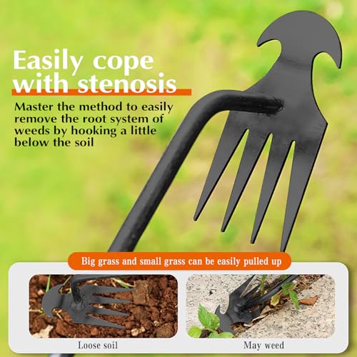 Weed Puller Tool Garden Weed Pulling Tool,Portable Garden Weeding Tool,4 Teeth Manganese Steel Forged Hand Weeder for Vegetable Gardening Backyard Farm Planting & Weeding,Ideal for Gardening