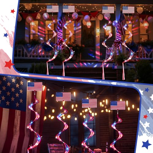 Beeveer 4pcs Lighted American Flag Windsock, Patriotic Windsock for Yard - style: American Flag