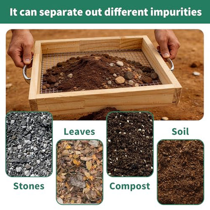Soil Sifter for Gardening Dirt Sifter with 0.19 inch Metal Wire Mesh Sifting Screen Wood Rocks Sifter with Handle Screen Compost Sifter Garden Essentials（12.5x11.4 in） - size: 0.19 inch aperture
