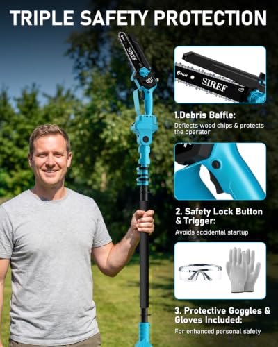 Electric Pole Saw 6inch Mini Chainsaw Cordless Brushless 4.0Ah Batteries Fast Charger Telescopic Power Pole Saw Tree Trimmer Limb Branch Cutter Pruner 16 Ft Max Reach Multi-Angle Blue - color: Blue-1 Battery