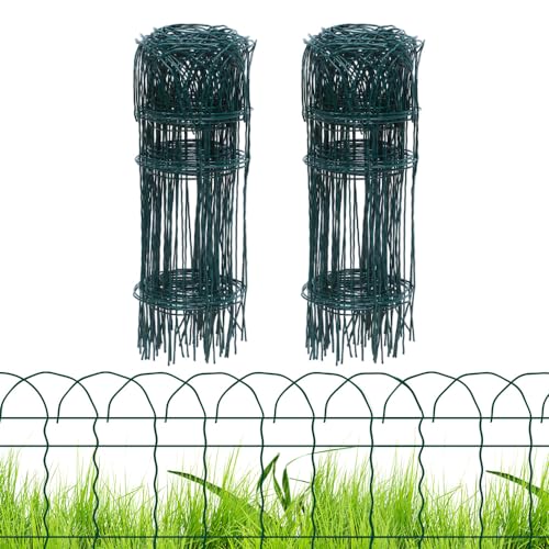 PROWORX Green Small Garden Fence Border Curve Wire Fencing 14”x40’(2 Rolls) - color: Green, size: Curve Wire-Total 14 in x 40 ft