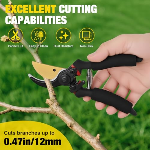 Yesker Pruning Shears for Gardening 8" Professional Bypass Garden Scissors Yard Clippers with Sharp Carbon Steel Blade Heavy Duty Hand Pruners for Branch Flower Plant Trimming Cutting Gardening Tools - size: 1PCS 8" Black & Red