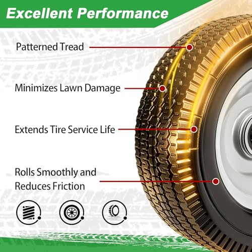 (2-Pack) 4.10/3.50-4" Flat Free Tire and Wheel, 10" Solid Tire with 5/8" Axle Bore Hole, 2.2" Offset Hub for Hand Truck Garden Wagon Cart Gorilla Carts Trolley Dolly Lawn Mover Replacement - size: 10 Inch
