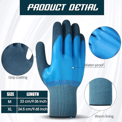 Mimorou 12 Pairs Waterproof Work Gloves Double Coated Rubber - size: X-Large (Pack of 12)