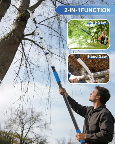 26FT Reach Pole Saws for Tree Trimming with 5-20FT Telescoping Extension Pole, Anti-slip Handle, Manual Pruning Pole Saw with 19" 3X Detachable Saw for Forestry, Yard, Garden, Patios