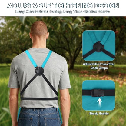 Garden Apron,Harvest Aprons with Drawstring Bag and Pockets for Women and Men,Canvas Fruit Picking Apron - color: Blue