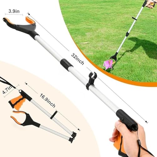 32" Grabber Reacher Tool, Lightweight Reacher Grabber Pickup Tool with 360° Rotating Jaw and Magnets, 3.5" Wide Claw Opening Trash Picker Upper Grabber, Long Arm Extension Grabbers for Seniors