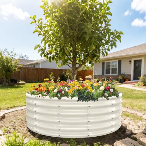YSEJOMP 17" Tall 48" Diameter Round Raised Garden Bed Kits Outdoor White - color: Cream White, size: 48 Dia X 16.5 inches