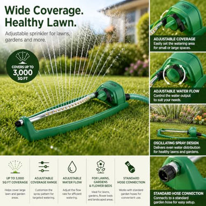 Oscillating Lawn Sprinkler with Adjustable Flow and Coverage Control