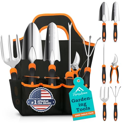 APSARAS USA Gardening Tool Set,Stainless Steel Heavy Duty Gardening Tools, Garden Tool Set with Non-Slip Rubber Grip,600D Oxford Cloth Storage Tote Bag, Perfect Garden Tools Gifts for Father - style: Stainless Steel Heavy Duty